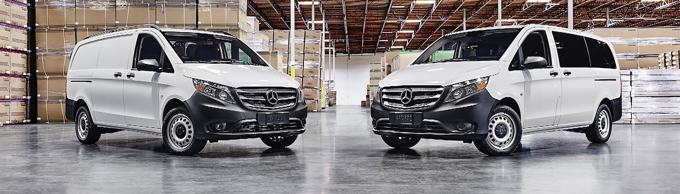 Mercedes-Benz Metris Cargo and Passenger Van Mercedes-Benz Metris Cargo and Passenger Van parked inside a warehouse